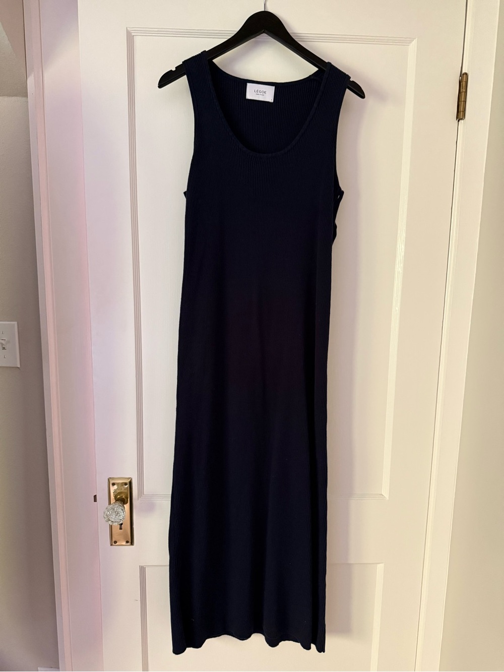 Legoe Heritage Navy Ribbed Cotton Knit Maxi Tank Dress